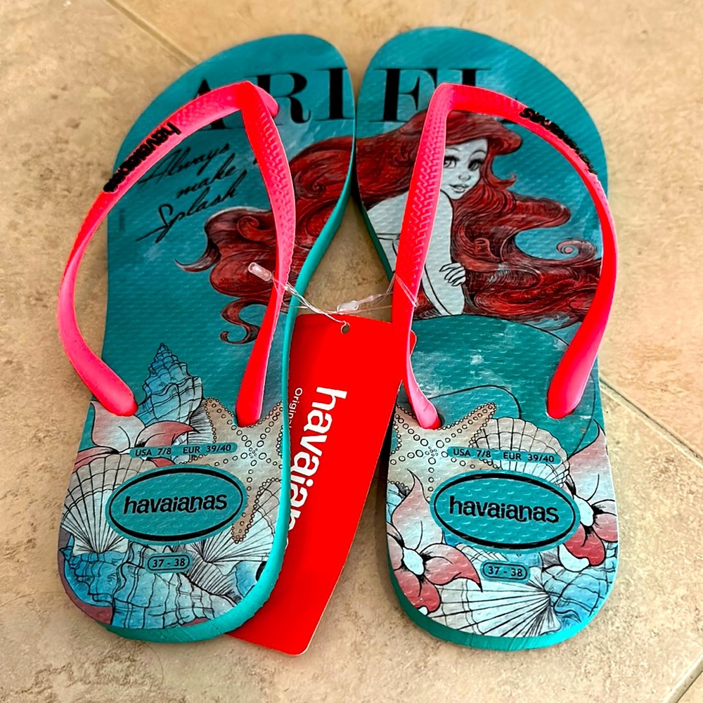 The Little Mermaid Ariel Havaianas Flip Flop Sandals Mint Green Pink size 7 8